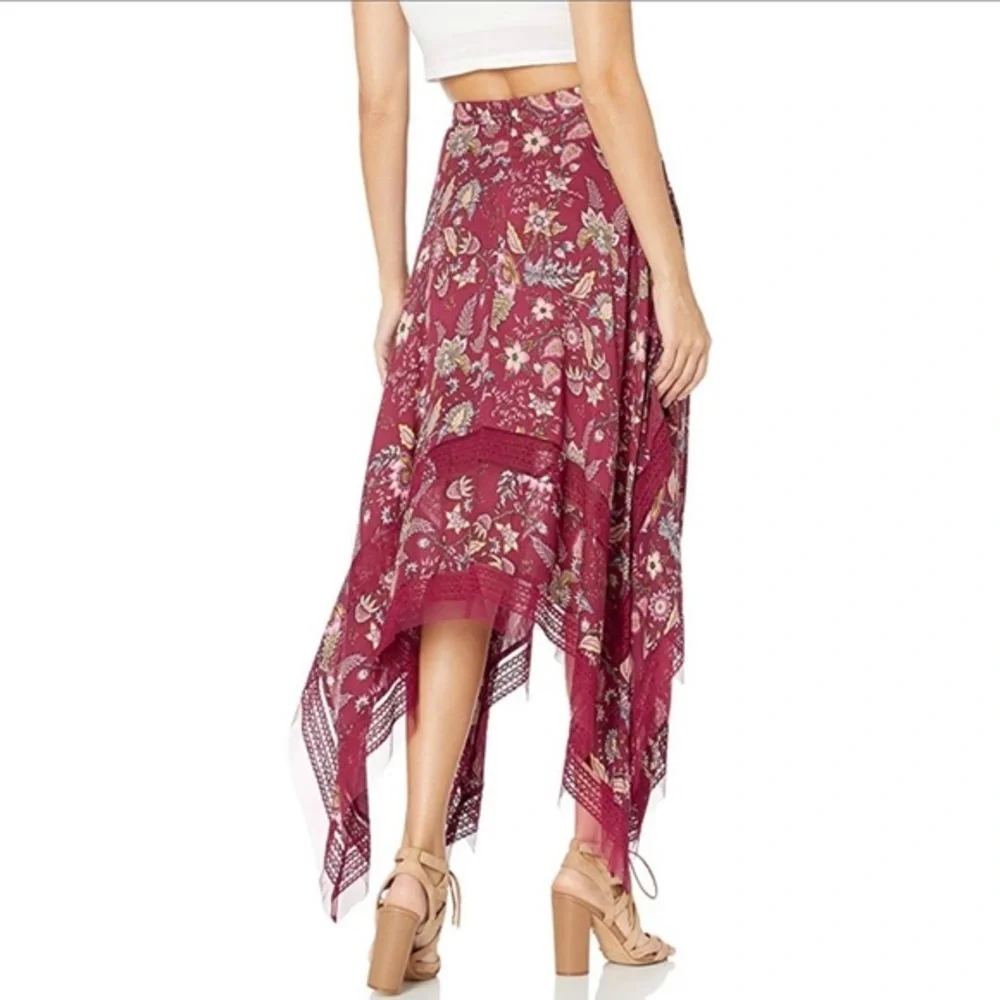 NWT BCBGMaxAzria Gypsy Red Floral High Low Flowy Skirt